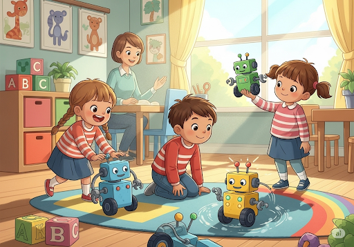 01. Anak-anak bisa mulai diperkenalkan pada konsep robotika sejak usia 3-4 tahun (PAUD-TK) melalui permainan eksploratif dengan robot sederhana