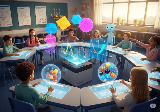 02. AI visualizes complex math concepts for elementary students using interactive 3D models, engaging and easy to understand