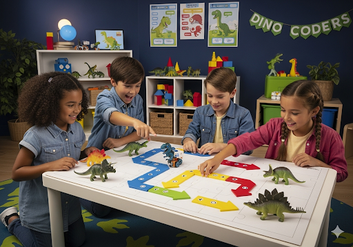 02. Anak-anak berpartisipasi dalam permainan coding bertema dinosaurus