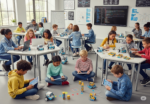 03. Banyak robot edukasi dapat diprogram langsung melalui tombol atau aplikasi di tablet