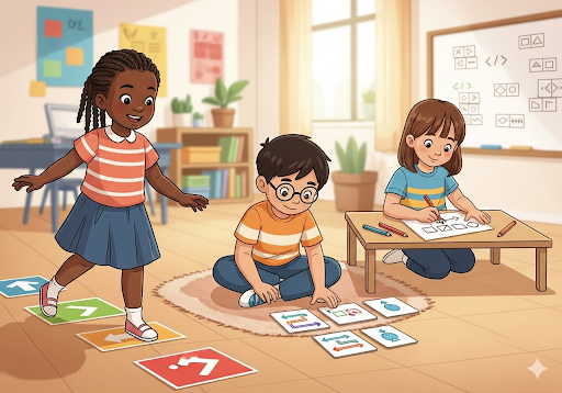 05. Anak-anak dengan gaya belajar yang berbeda menjelajahi Unplugged Coding