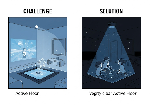 Gambar 2. Ilustrasi tantangan. Sebuah Active Floor yang proyeksinya kurang jelas karena terlalu banyak cahaya