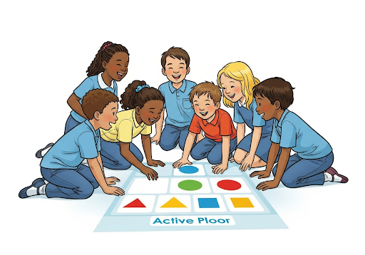 Gambar 2. Sekelompok anak TK (laki-laki dan perempuan) sedang bermain bersama di Active Floor