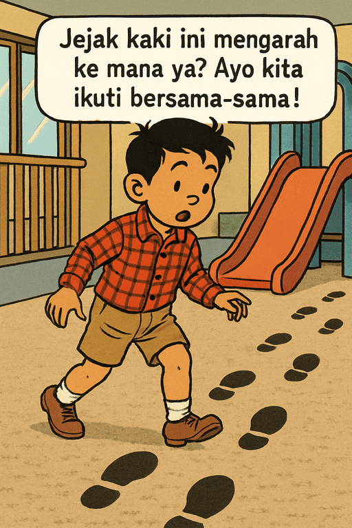 Anak laki-laki mengikuti jejak kaki