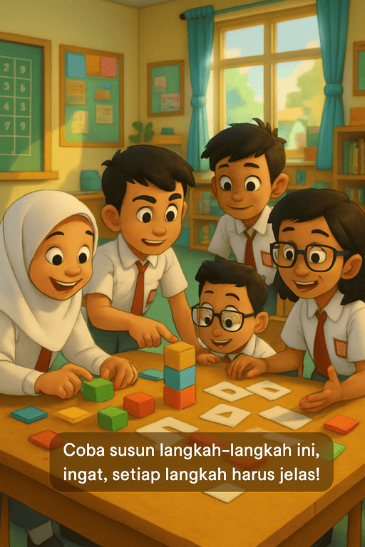 Siswa memecahkan masalah dengan blok