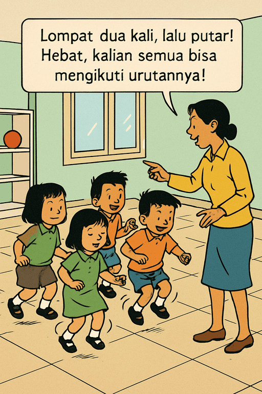 Anak-anak mengikuti instruksi gerakan