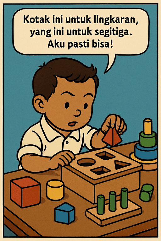 Anak laki-laki bermain dengan kotak sortir