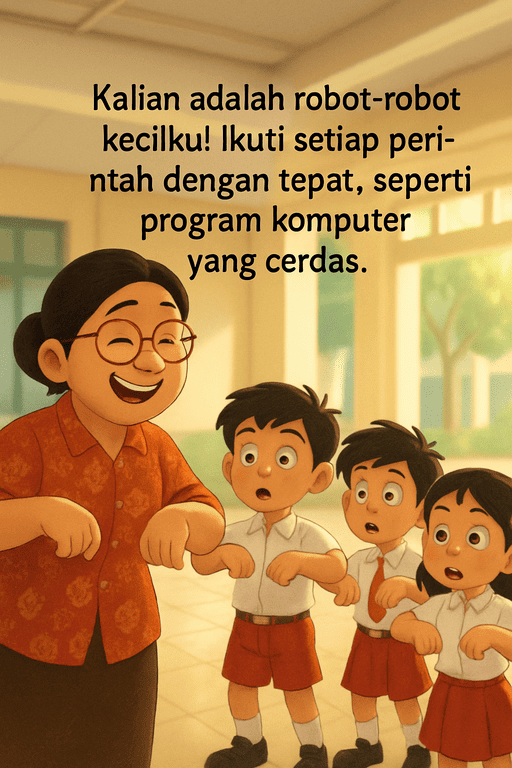 Anak-anak bermain robot manusia
