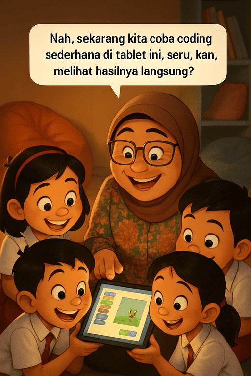 Anak-anak belajar coding dengan tablet