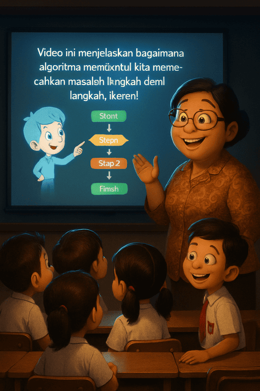 Anak-anak menonton video edukasi tentang algoritma