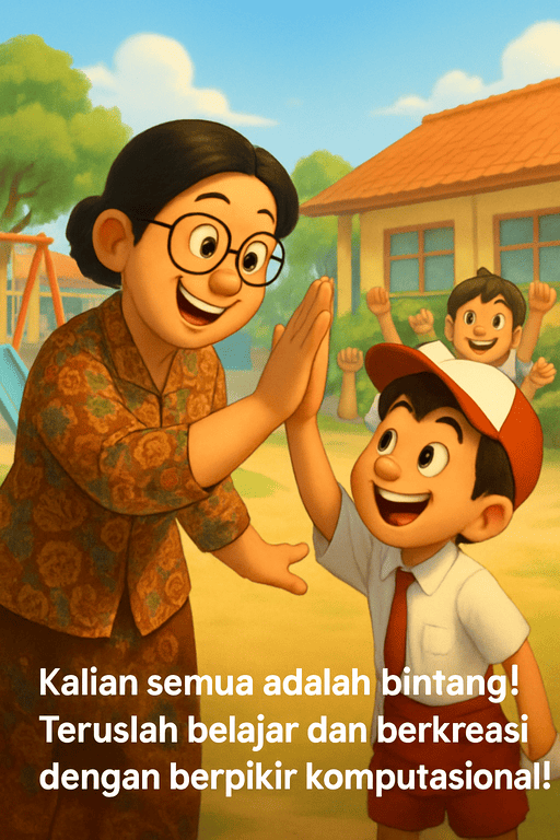 Ibu Siti memberikan high-five kepada muridnya