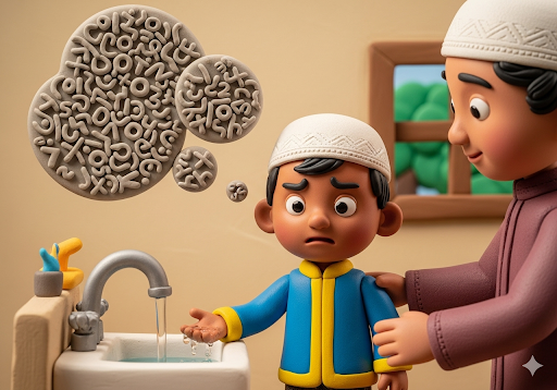 01. Seorang anak PAUD tampak bingung dengan niat wudhu