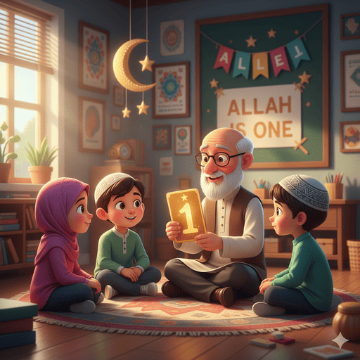02. Anak-anak mendengarkan guru bercerita tentang keesaan Allah