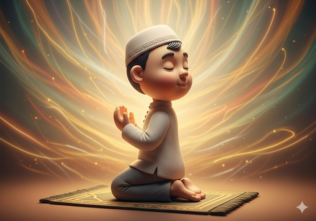 02. Gambar seorang anak yang bergaya dengan aura lembut dan damai di sekelilingnya