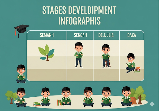 02. Infografis yang menunjukkan tahap perkembangan membaca dengan anak-anak pada berbagai usia