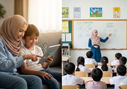 03. Kolaborasi antara orang tua di rumah dan guru di sekolah dalam memberikan bimbingan dan pendidikan literasi digital