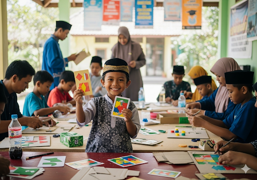 03. Ruang kelas sekolah dasar Indonesia selama studi penelitian, siswa terlibat dalam permainan membaca