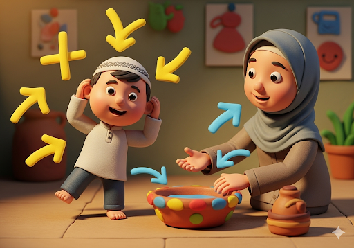 03. Seorang anak PAUD dengan main-main mencampuradukkan langkah-langkah wudhu
