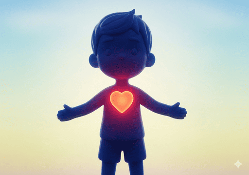 03. Siluet seorang anak dengan simbol hati, yang melambangkan kemurnian niat