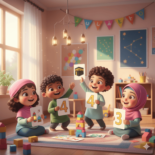 04. Anak-anak Muslim bermain game edukasi angka dengan ilustrasi Islami