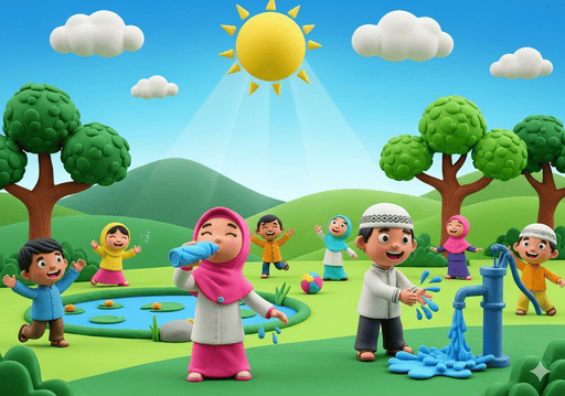 04. Sekelompok dengan gembira bermain di luar ruangan di taman yang bersih dan cerah