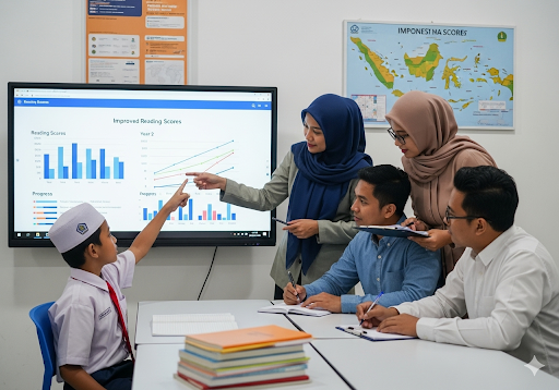 04. Siswa dan orang tua Indonesia bekerja sama dengan bahan-bahan sederhana membuat permainan membaca