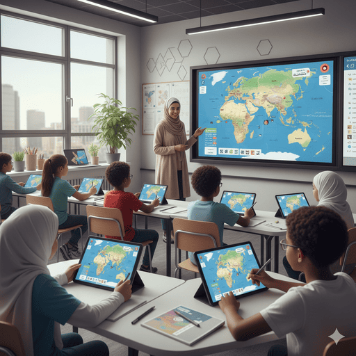 05. Anak-anak menggunakan tablet dan smartboard untuk belajar sejarah dan geografi Islam