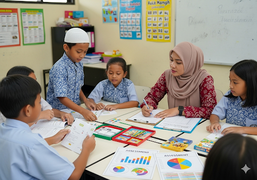05. Guru mengamati dan mencatat sementara siswa terlibat dalam permainan membaca