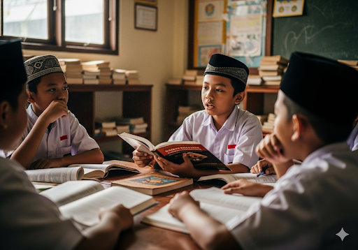 05. Siswa sekolah dasar Indonesia yang lebih tua (9-12 tahun) dalam lingkaran diskusi
