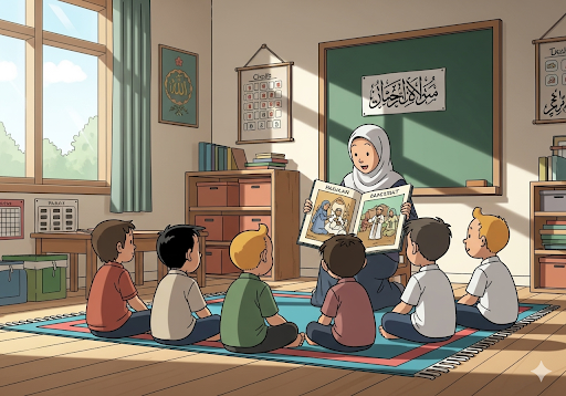 Gambar 1. Ruang kelas penitipan anak Islami yang cerah dan bersih dengan cahaya alami yang lembut