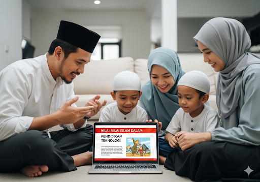 Gambar 4. Sebuah keluarga Muslim Indonesia sedang berdiskusi tentang nilai-nilai Islam dalam pendidikan teknologi di rumah