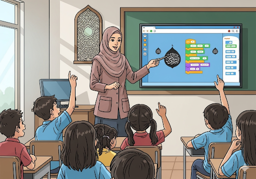 Gambar 4. Seorang guru Muslimah memimpin murid-muridnya di dalam kelas